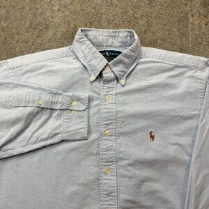 Ralph Lauren Oxford Shirt Men 16.5 34/35 Blue Solid Yarmouth OCBD Relaxed